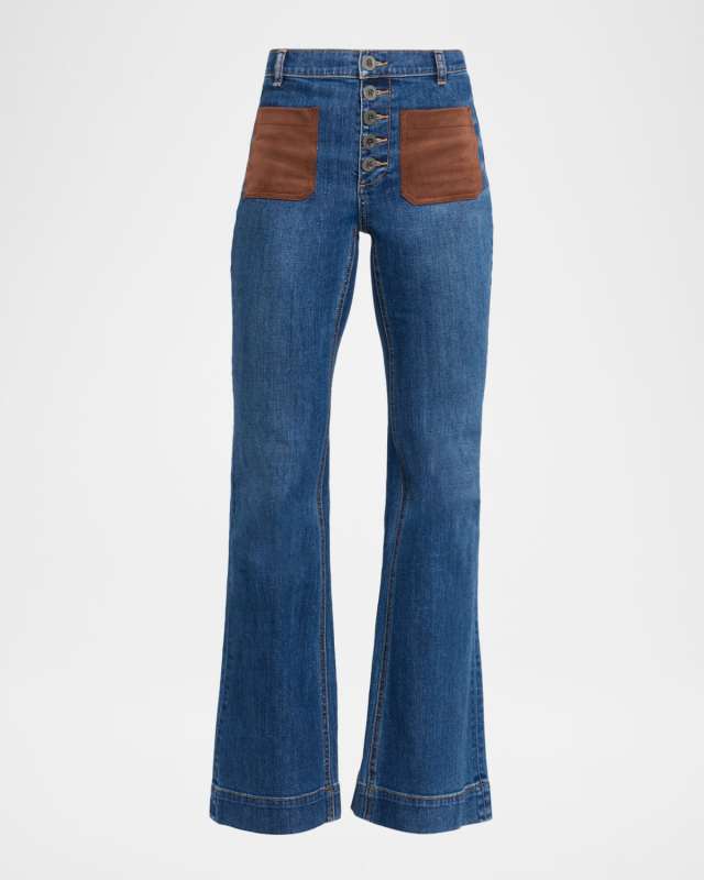 Cindy Faux Suede Trim Flare Jeans